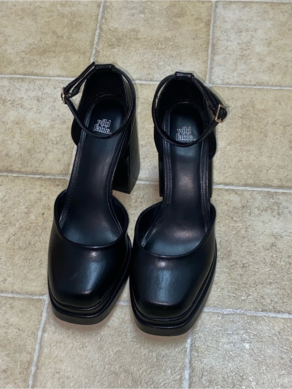 wild fable Black Platform Ankle-Strap Block Heels - Picture 9 of 14
